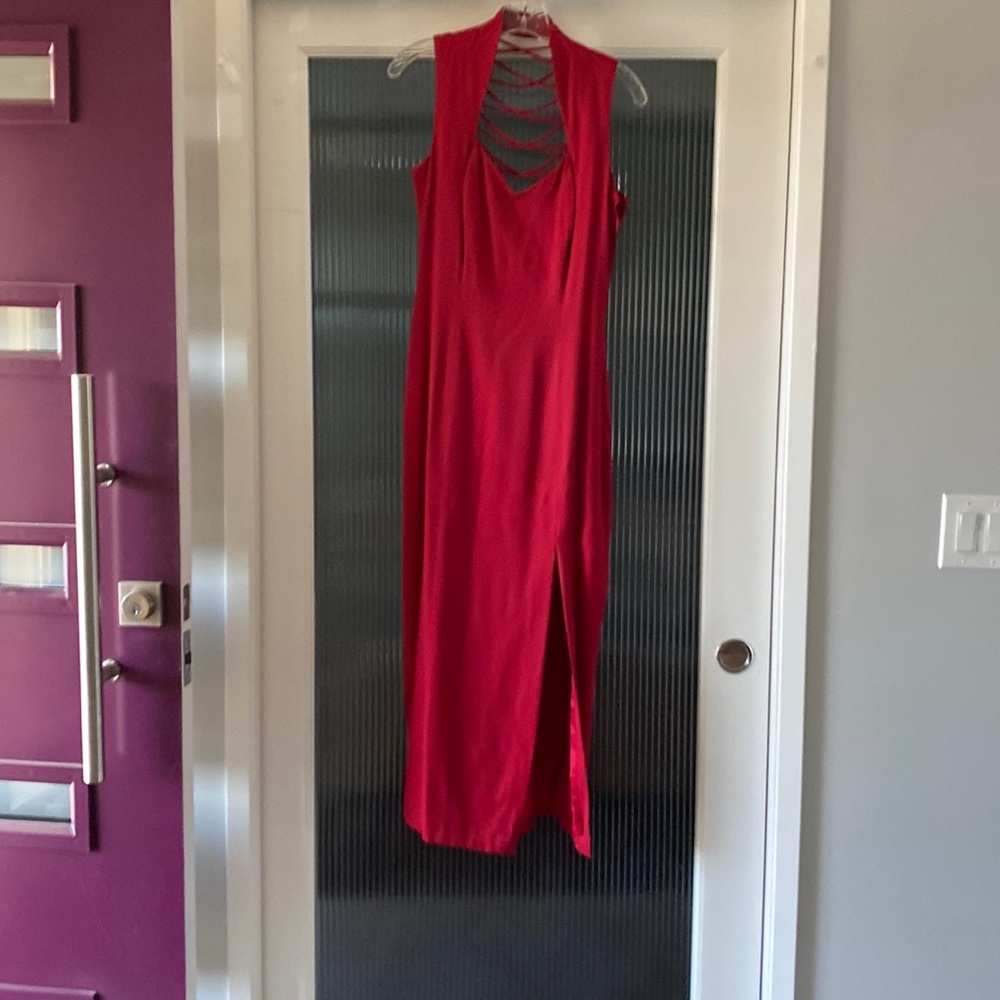CDC red evening gown